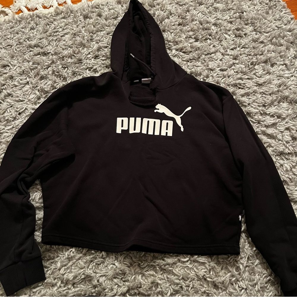 Puma black cropped hoodie size medium